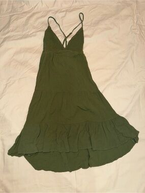 Olive Green Tiered Midi Dress with Spaghetti Straps